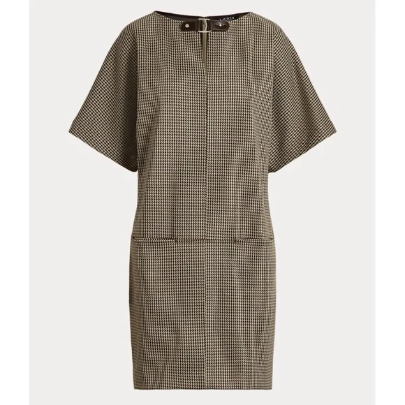 LAUREN RALPH LAUREN NWT Buckle Trim Houndstooth Jacquard Shift Dress Size Medium - Picture 5 of 15